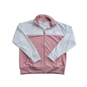 Puma Womens Track Jacket XL Pink & White Full Zip Polyester